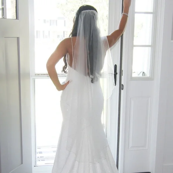 Wedding Veil Worn 5 hours beaded mid length Beaded Edge Veil main image 3